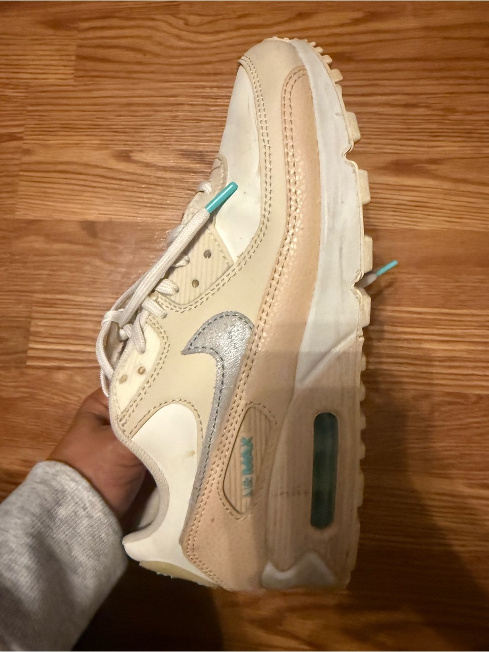 Nike Women's Cream and Silver Air Max Sneaker with Aqua Accents
